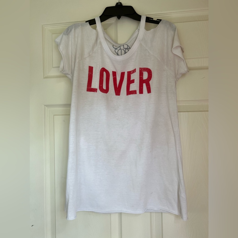 Cha Sor cold shoulder graphic tee in size xs